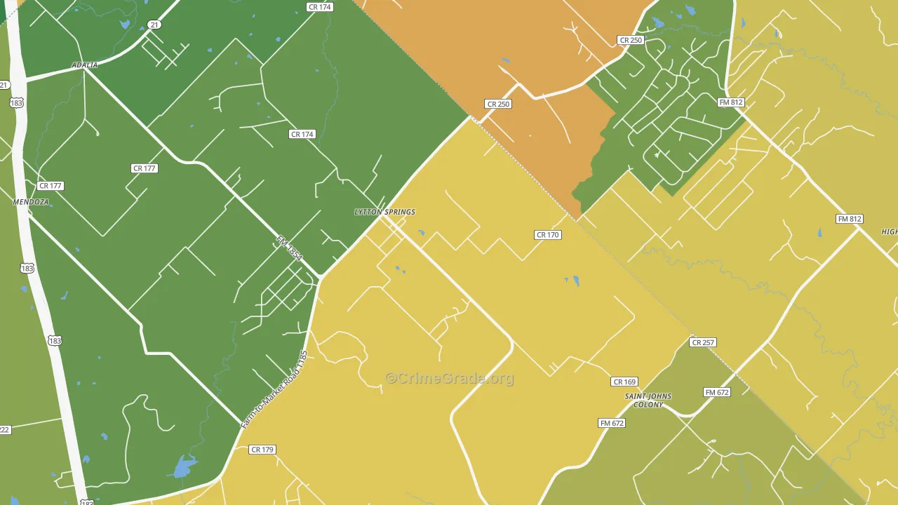 Lytton Springs, TX Map of Arson Rates