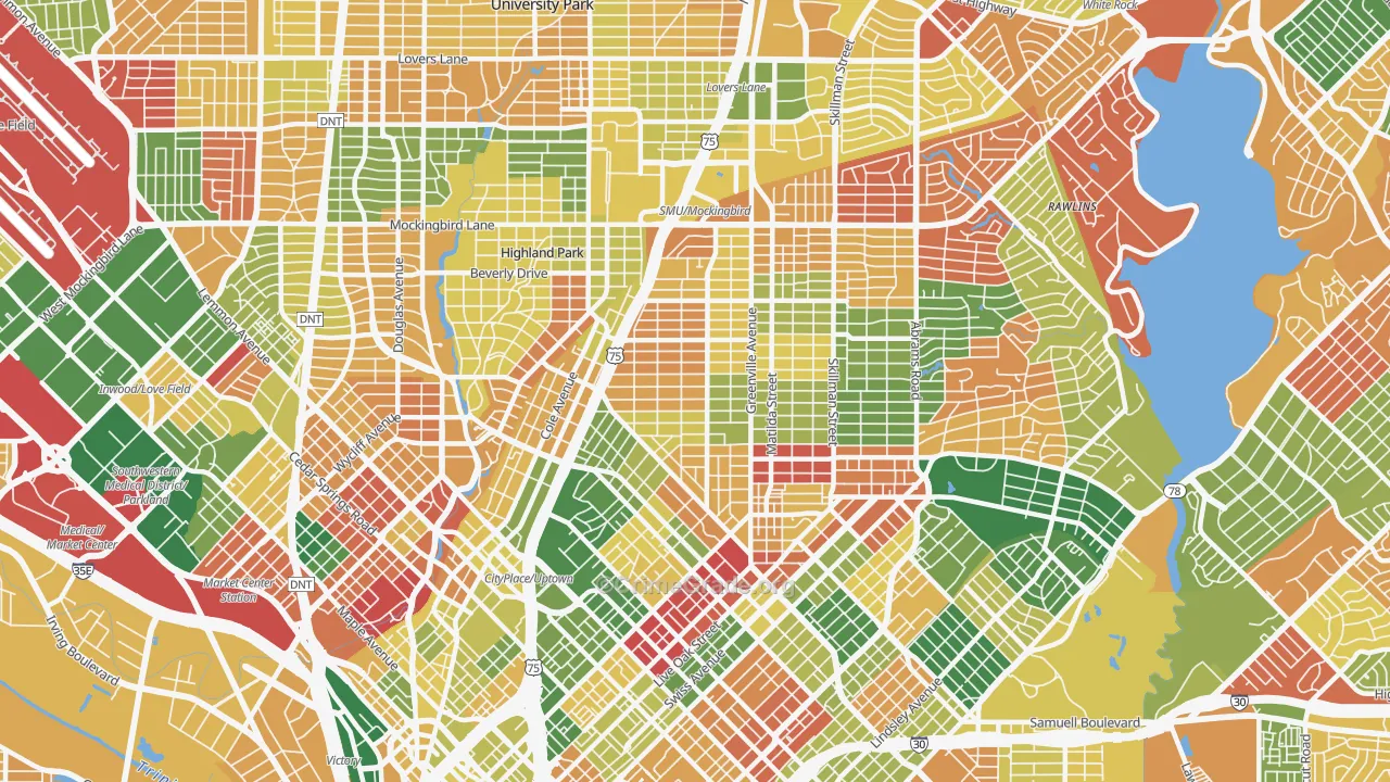 M Streets, Dallas, TX Map of Arson Rates