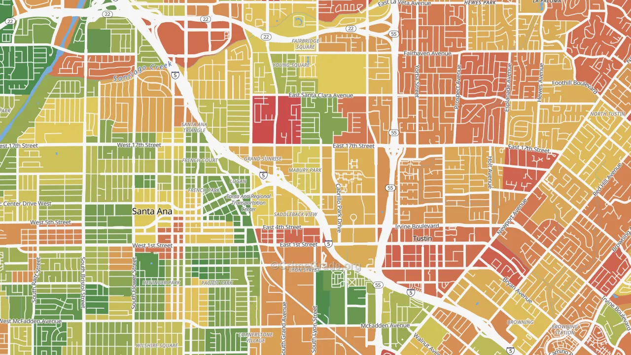 Mabury Park, Santa Ana, CA Map of Arson Rates