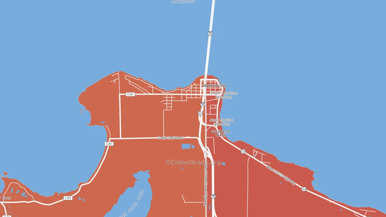 Mackinaw City, MI Map of Arson Rates