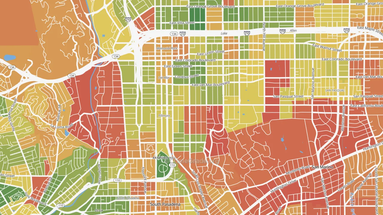 Madison Heights, Pasadena, CA Map of Arson Rates