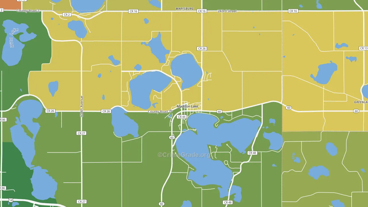 Madison Lake, MN Map of Arson Rates