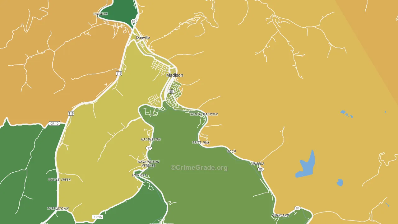 Madison, WV Map of Arson Rates