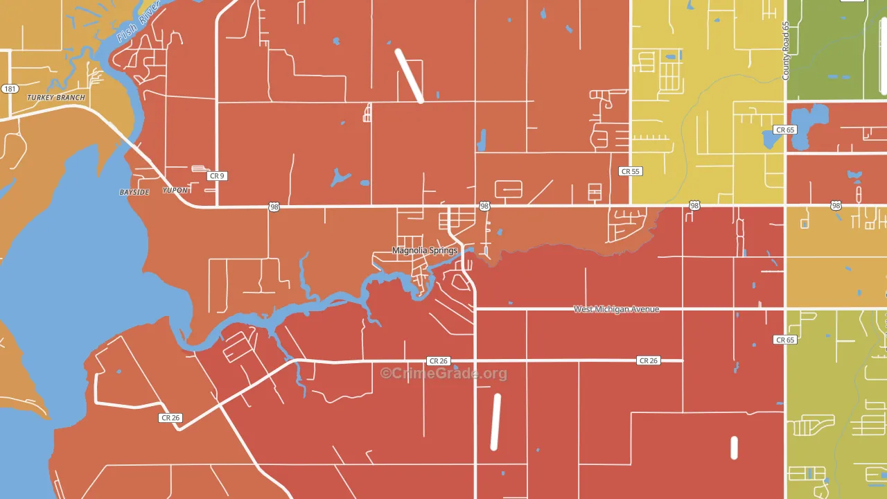 Magnolia Springs, AL Map of Arson Rates