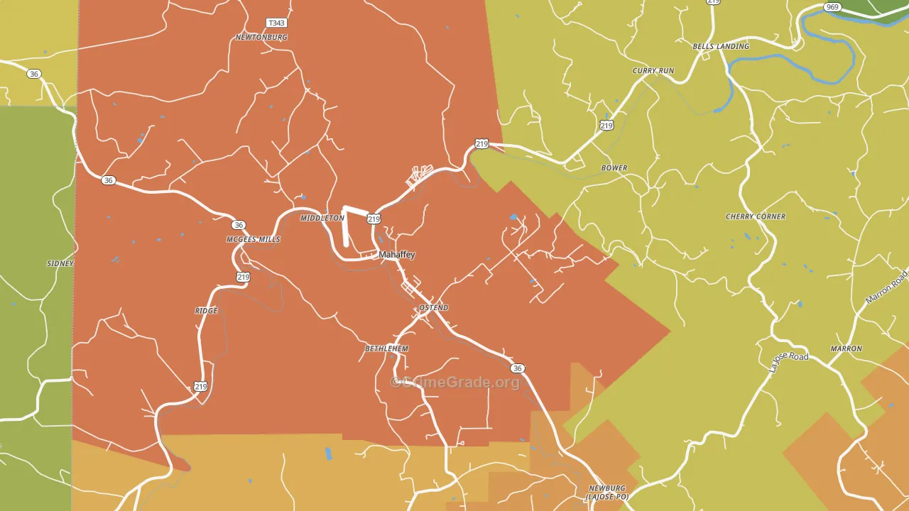 Mahaffey, PA Map of Arson Rates