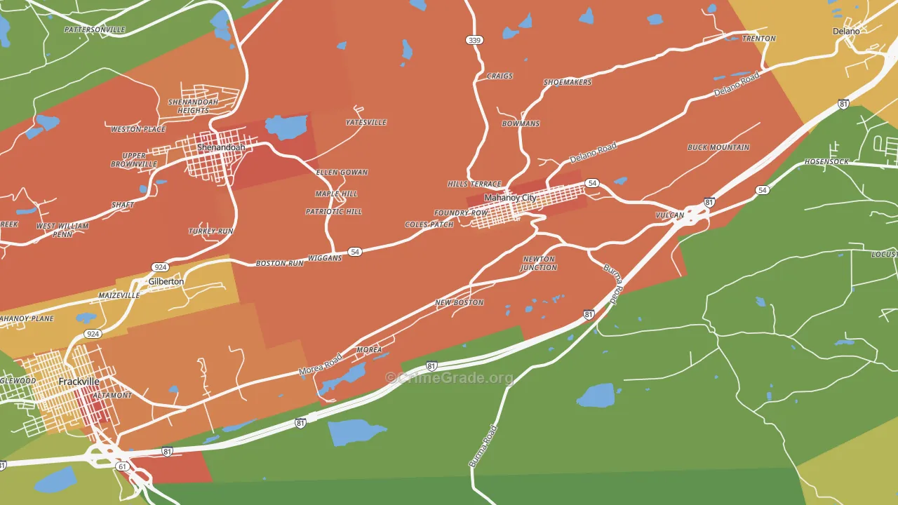Mahanoy City, PA Map of Arson Rates