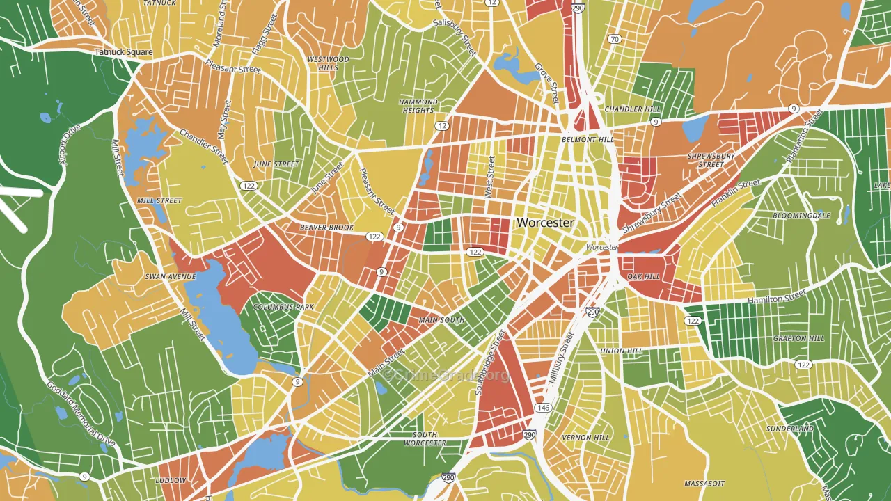 Main Middle, Worcester, MA Map of Arson Rates