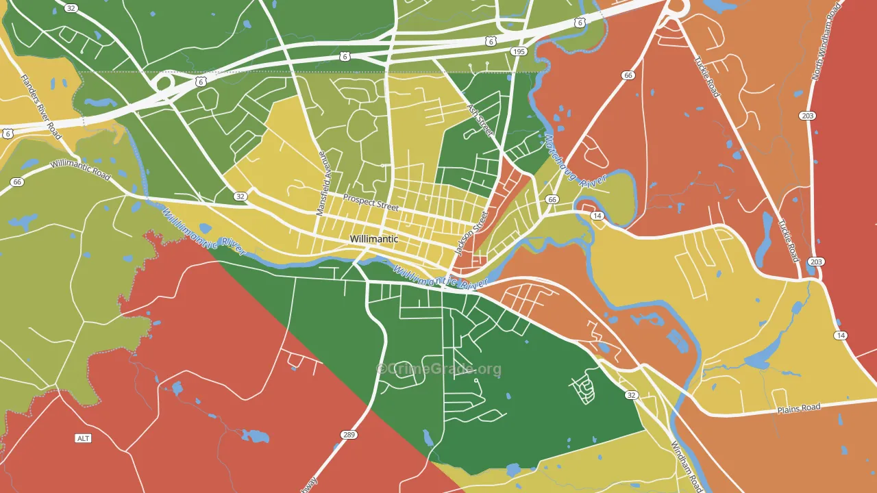 Main Street, Willimantic, CT Map of Arson Rates