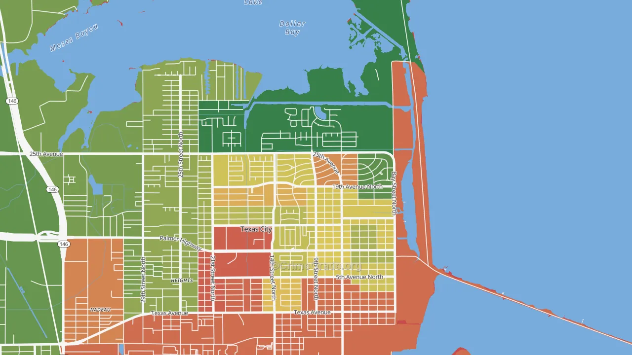 Mainland Park, Texas City, TX Map of Arson Rates