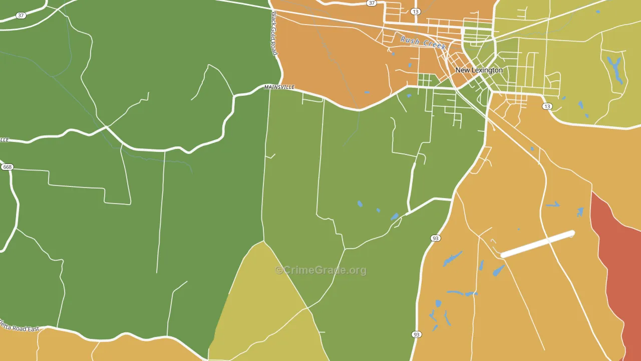 Mainsville, OH Map of Arson Rates