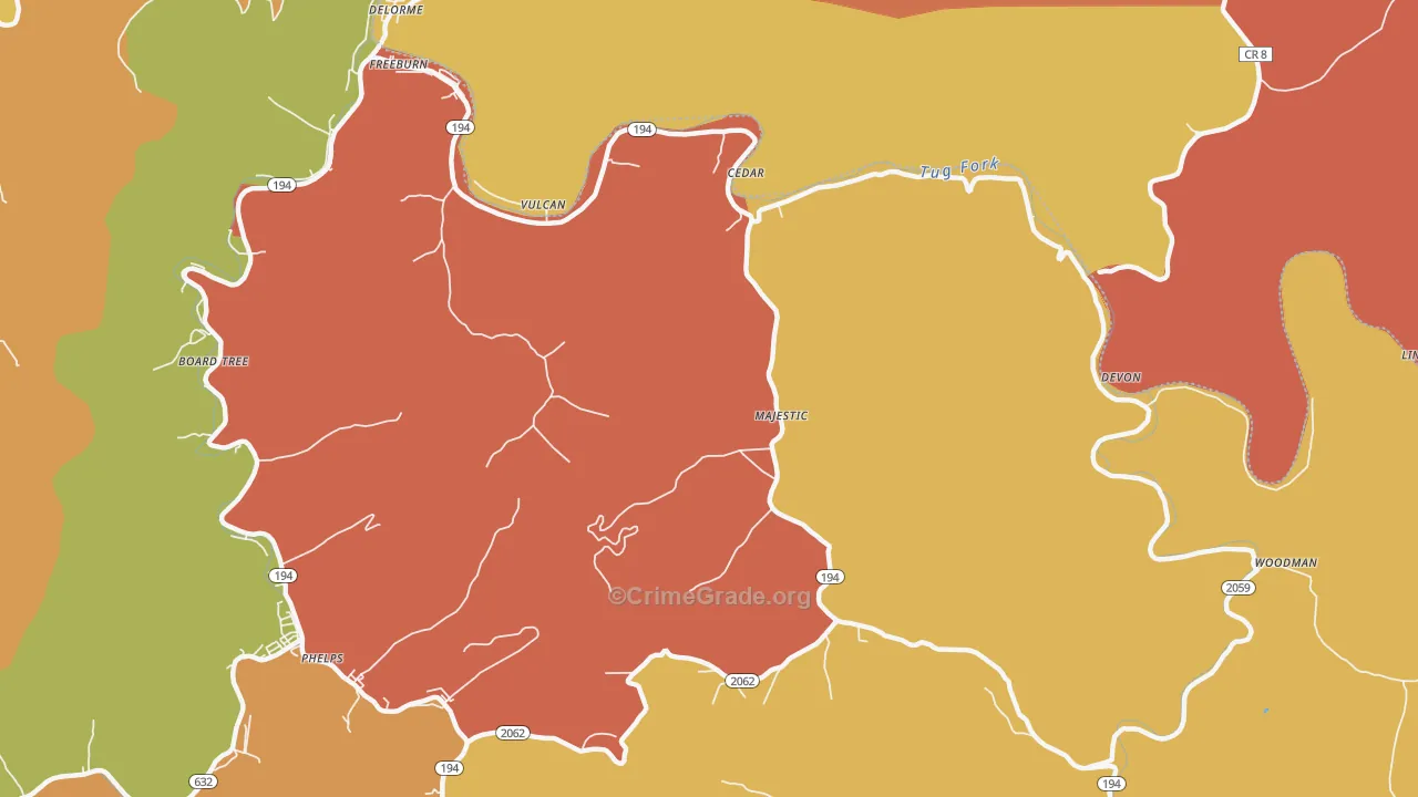 Majestic, KY Map of Arson Rates