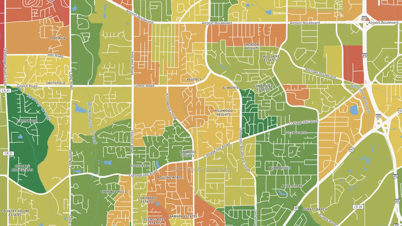 Malibar Heights, Mobile, AL Map of Arson Rates