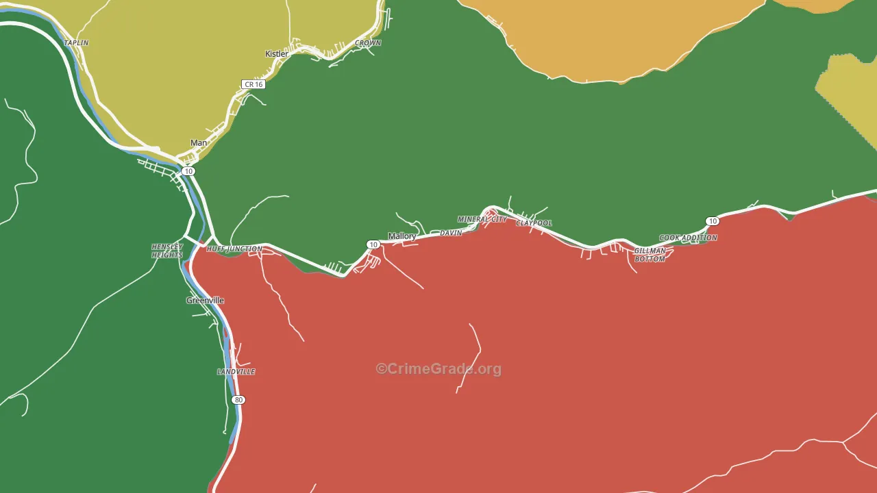 Mallory, WV Map of Arson Rates