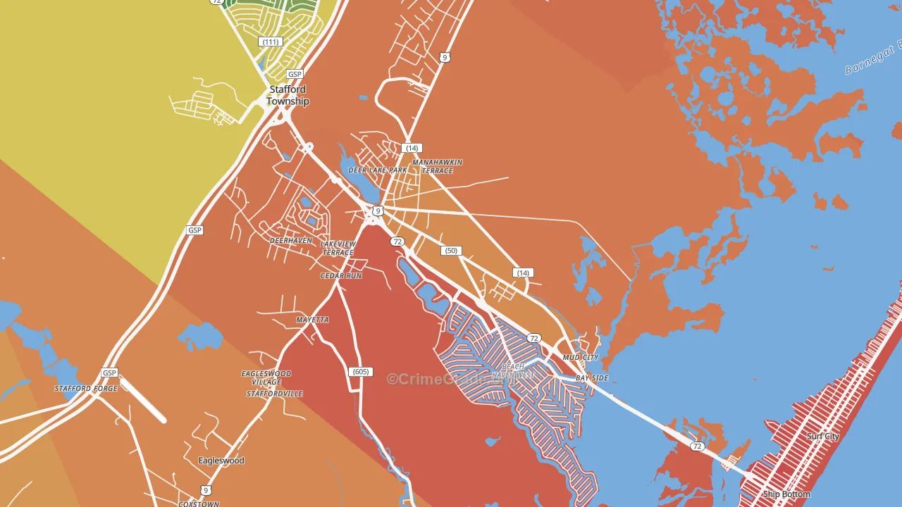 Manahawkin, NJ Map of Arson Rates