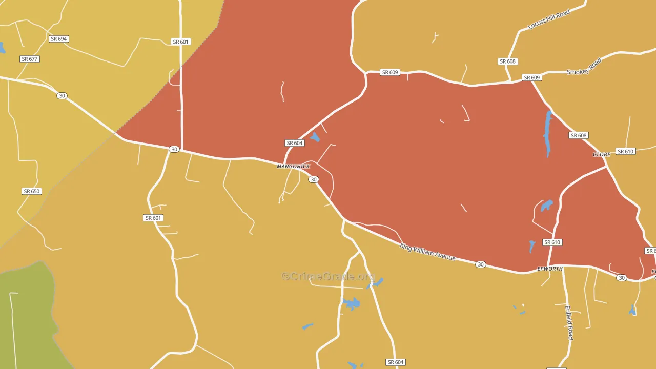 Mangohick, VA Map of Arson Rates