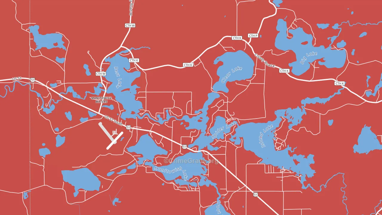 Manitowish Waters, WI Map of Arson Rates