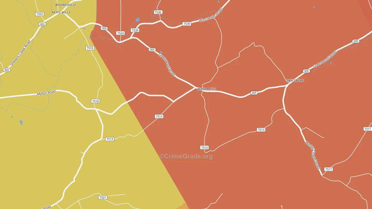 Manor Hill, PA Map of Arson Rates