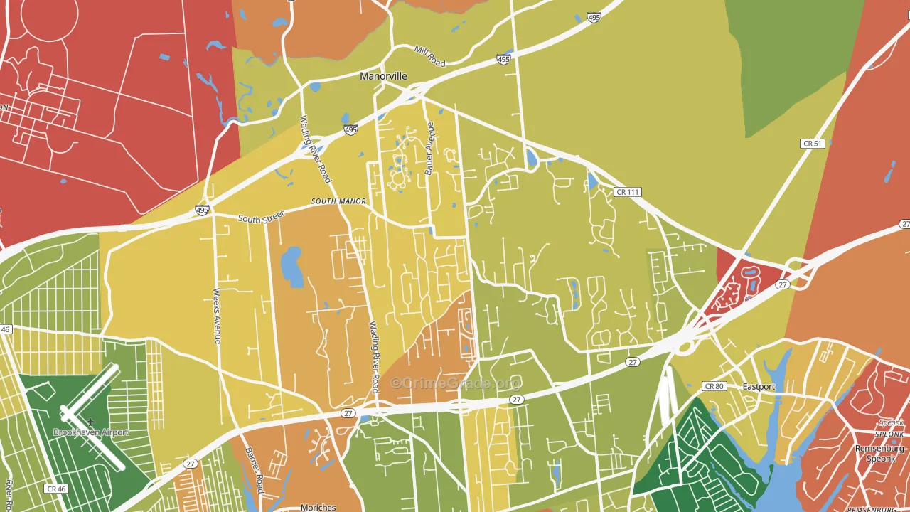 Manorville, NY Map of Arson Rates