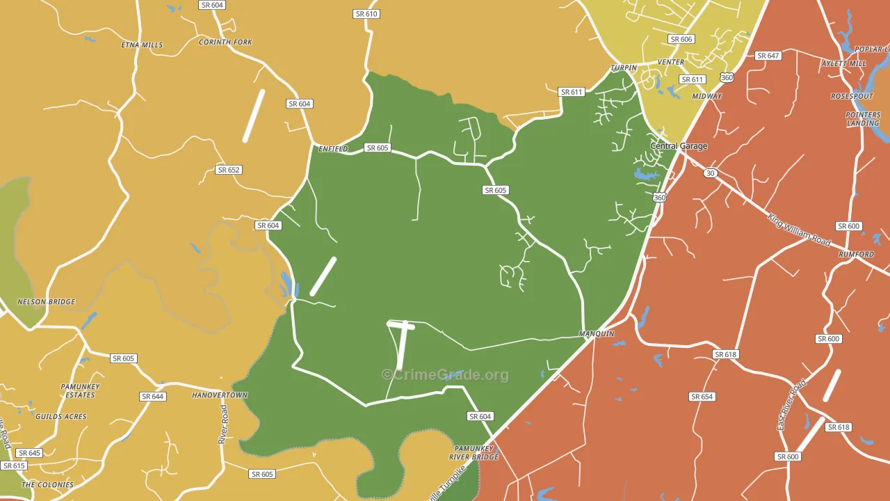 Manquin, VA Map of Arson Rates