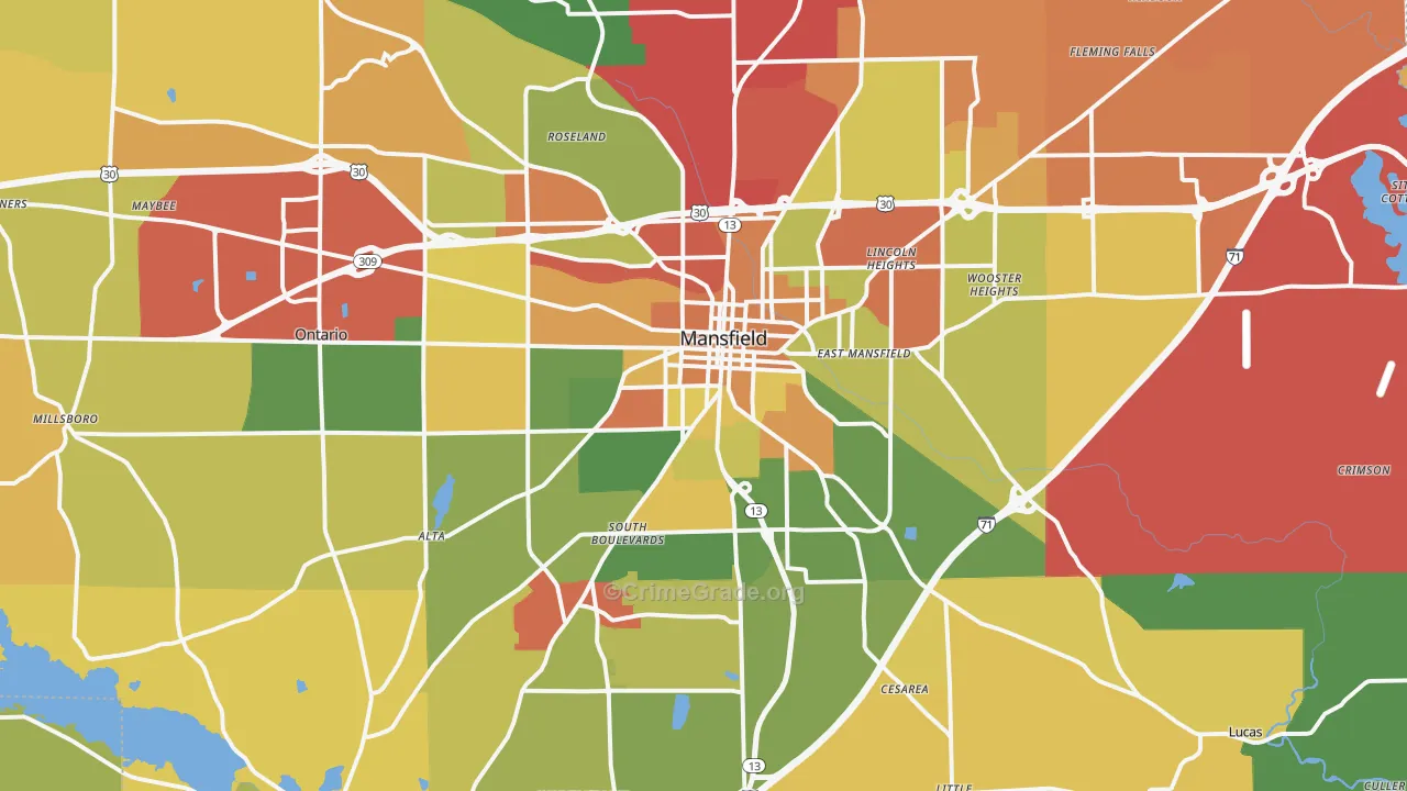 Mansfield, OH Map of Arson Rates