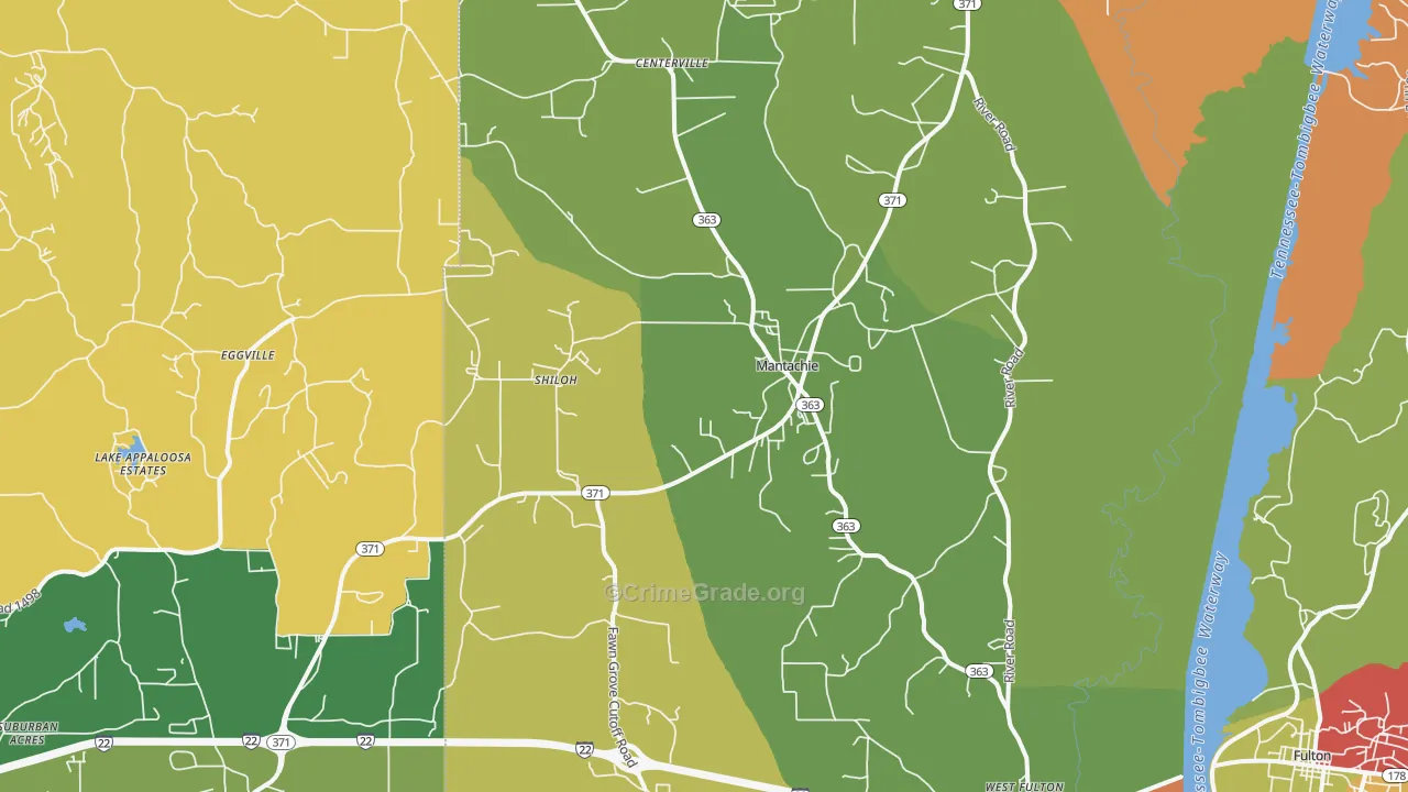 Mantachie, MS Map of Arson Rates