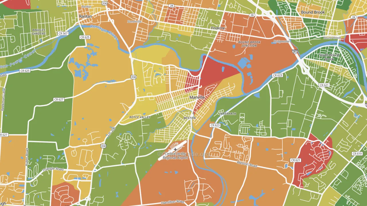 Manville, NJ Map of Arson Rates