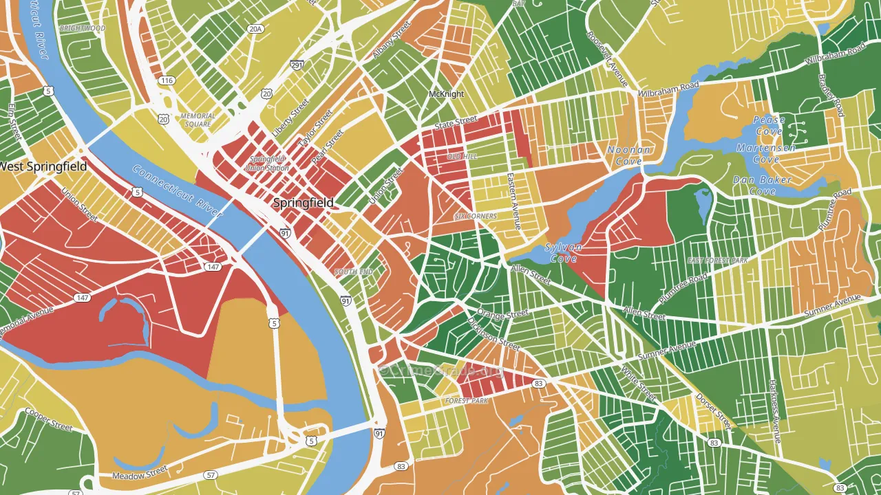 Maple High-Six Corners, Springfield, MA Map of Arson Rates