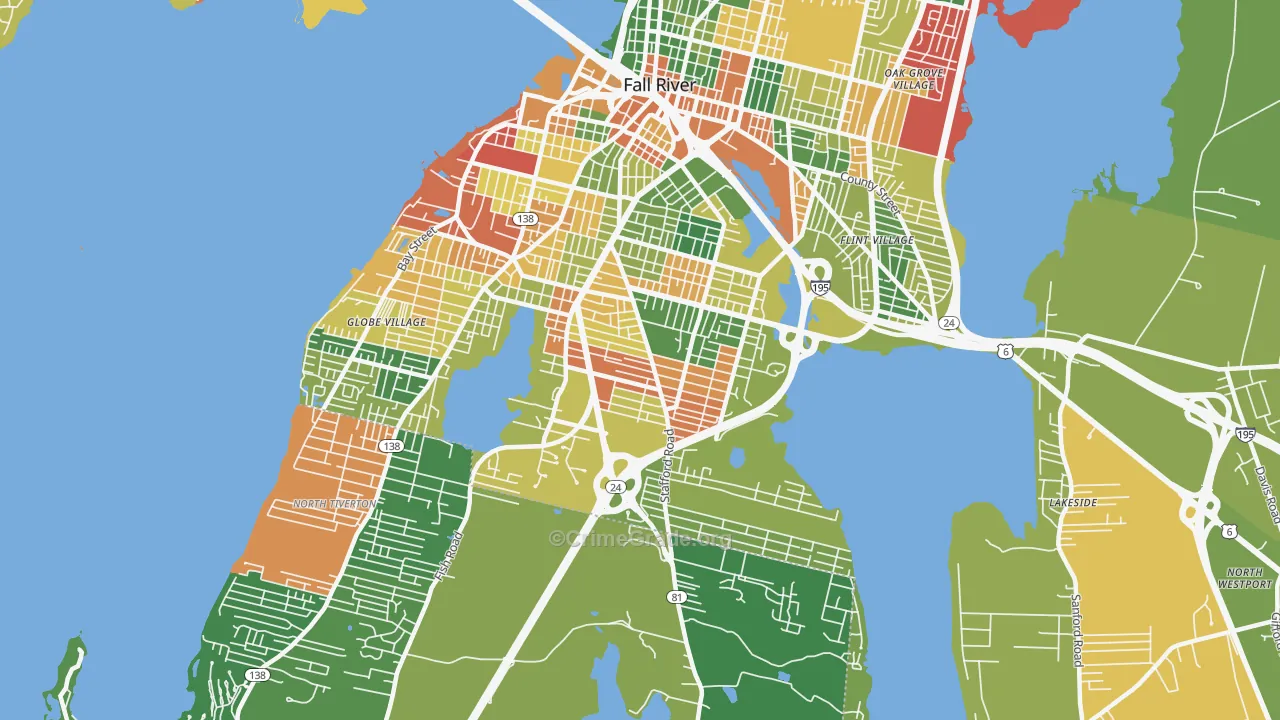 Maplewood, Fall River, MA Map of Arson Rates