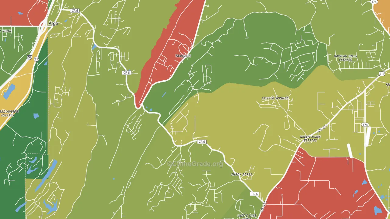 Margaret, AL Map of Arson Rates