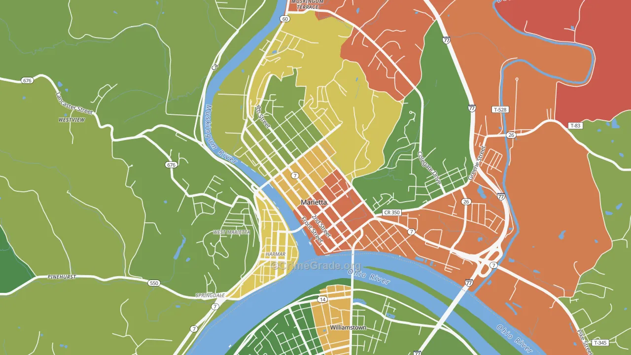 Marietta Historic District, Marietta, OH Map of Arson Rates