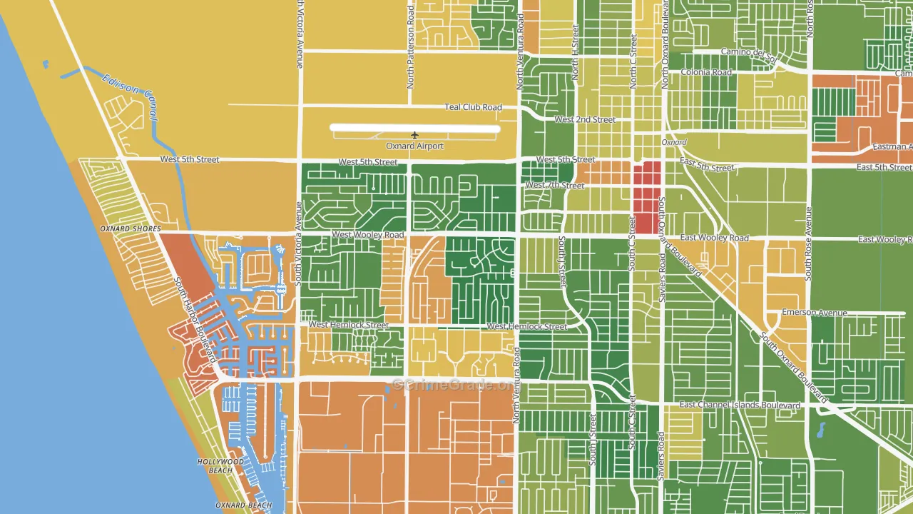 Marina West, Oxnard, CA Map of Arson Rates
