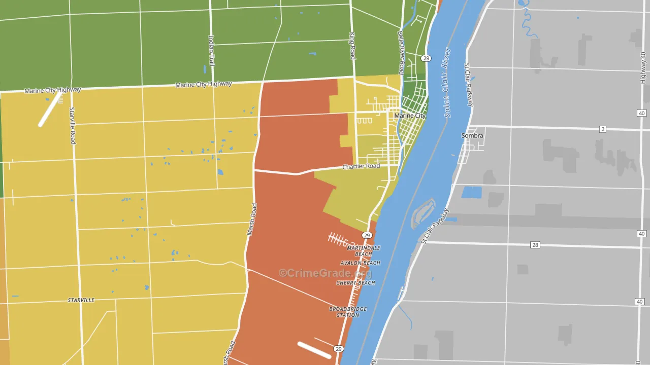 Marine City, MI Map of Arson Rates