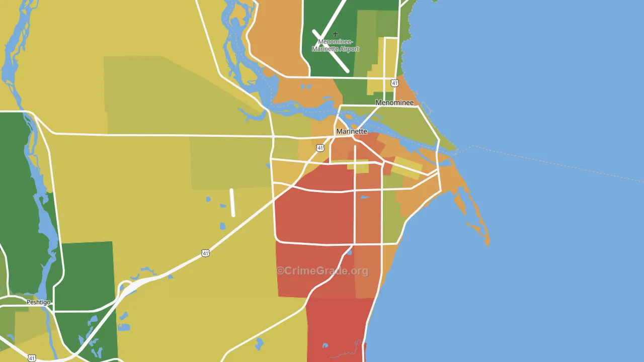 Marinette, WI Map of Arson Rates