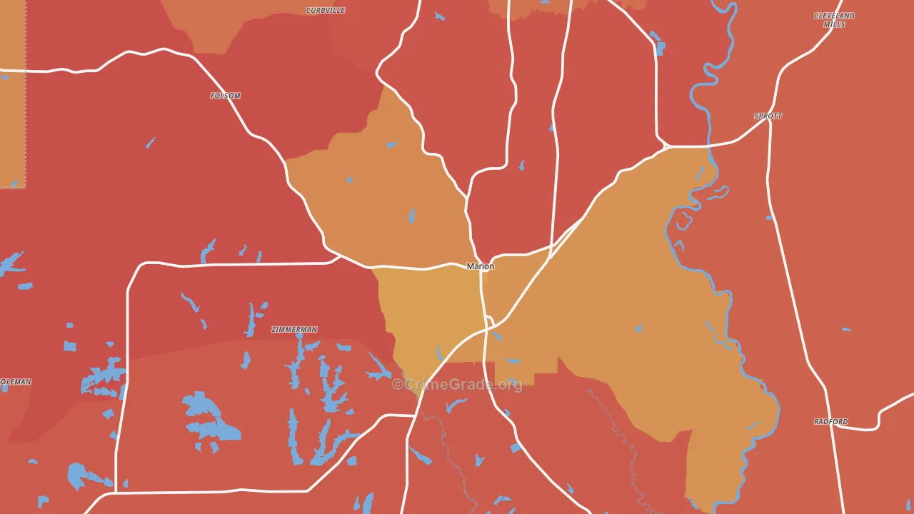 Marion, AL Map of Arson Rates