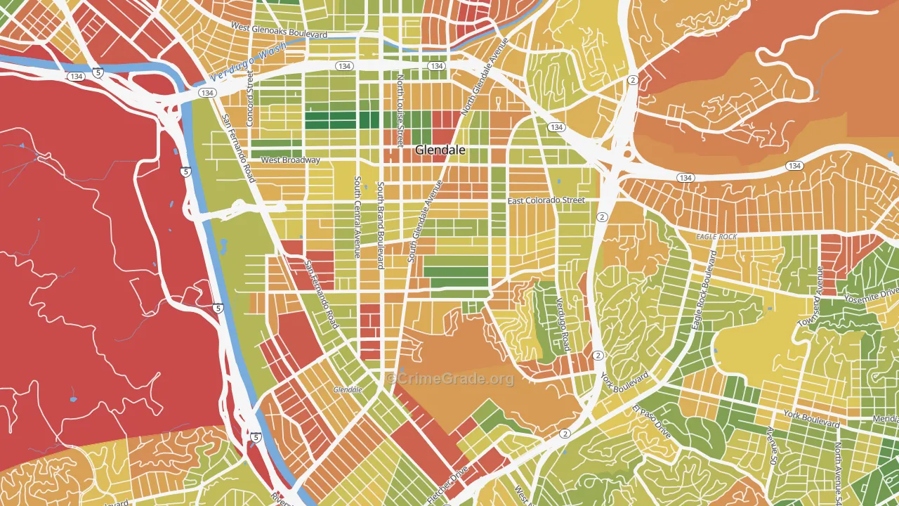 Mariposa, Glendale, CA Map of Arson Rates