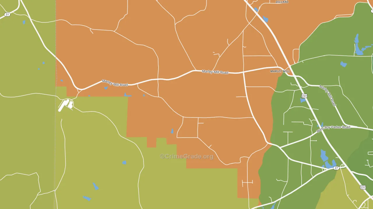 Marley Mill, AL Map of Arson Rates