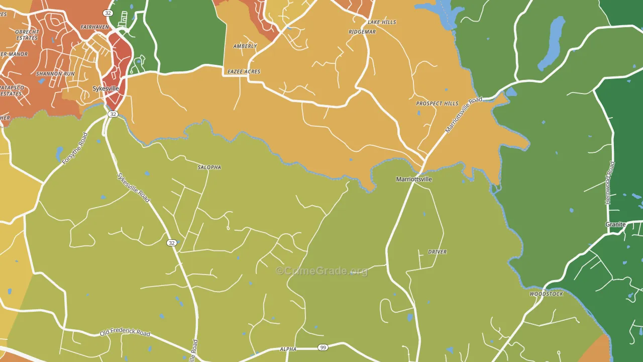 Marriottsville, MD Map of Arson Rates