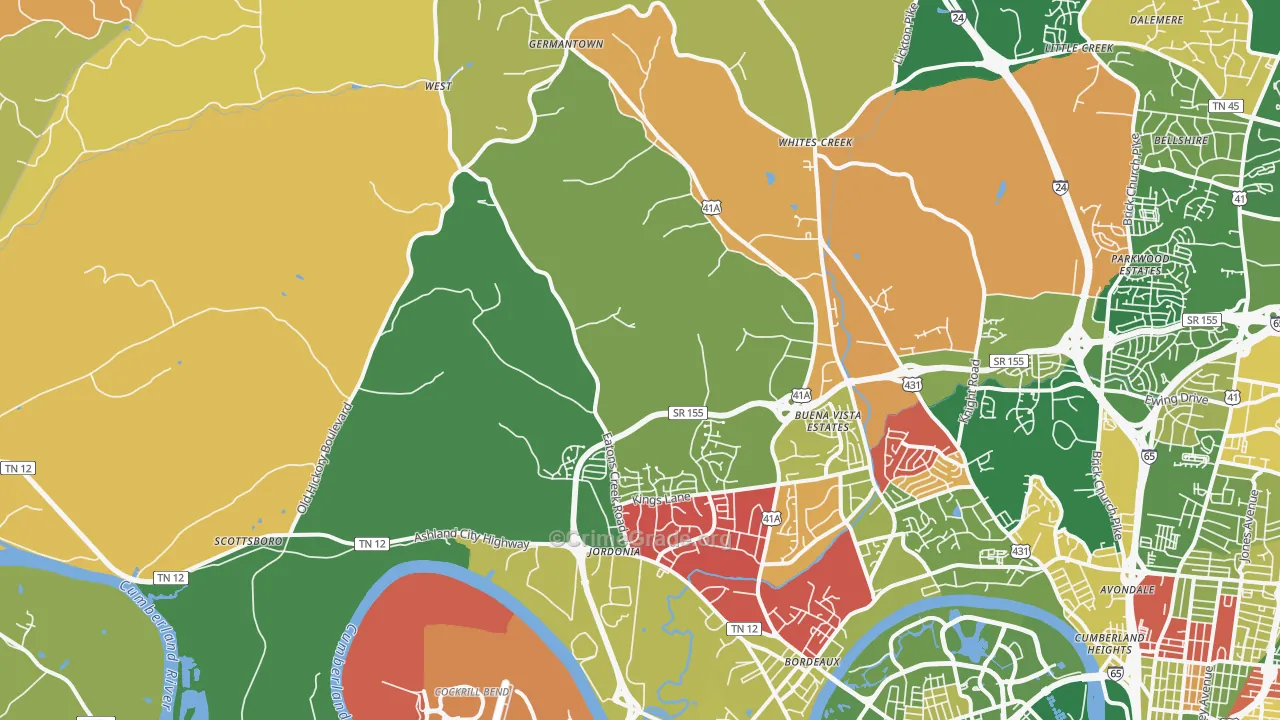 Marrowbone, Nashville, TN Map of Arson Rates