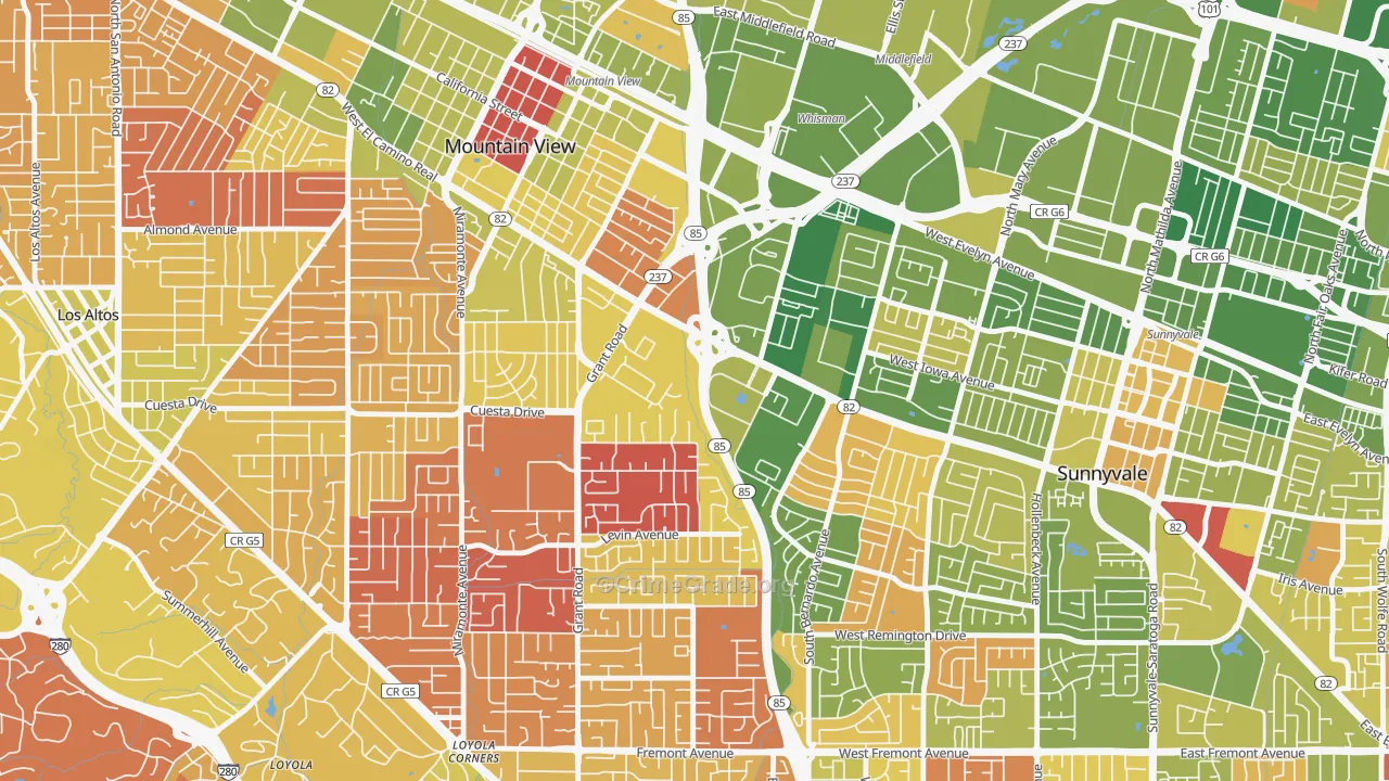 Martens-Carmelita, Mountain View, CA Map of Arson Rates