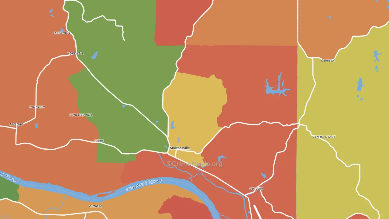 Marthasville, MO Map of Arson Rates
