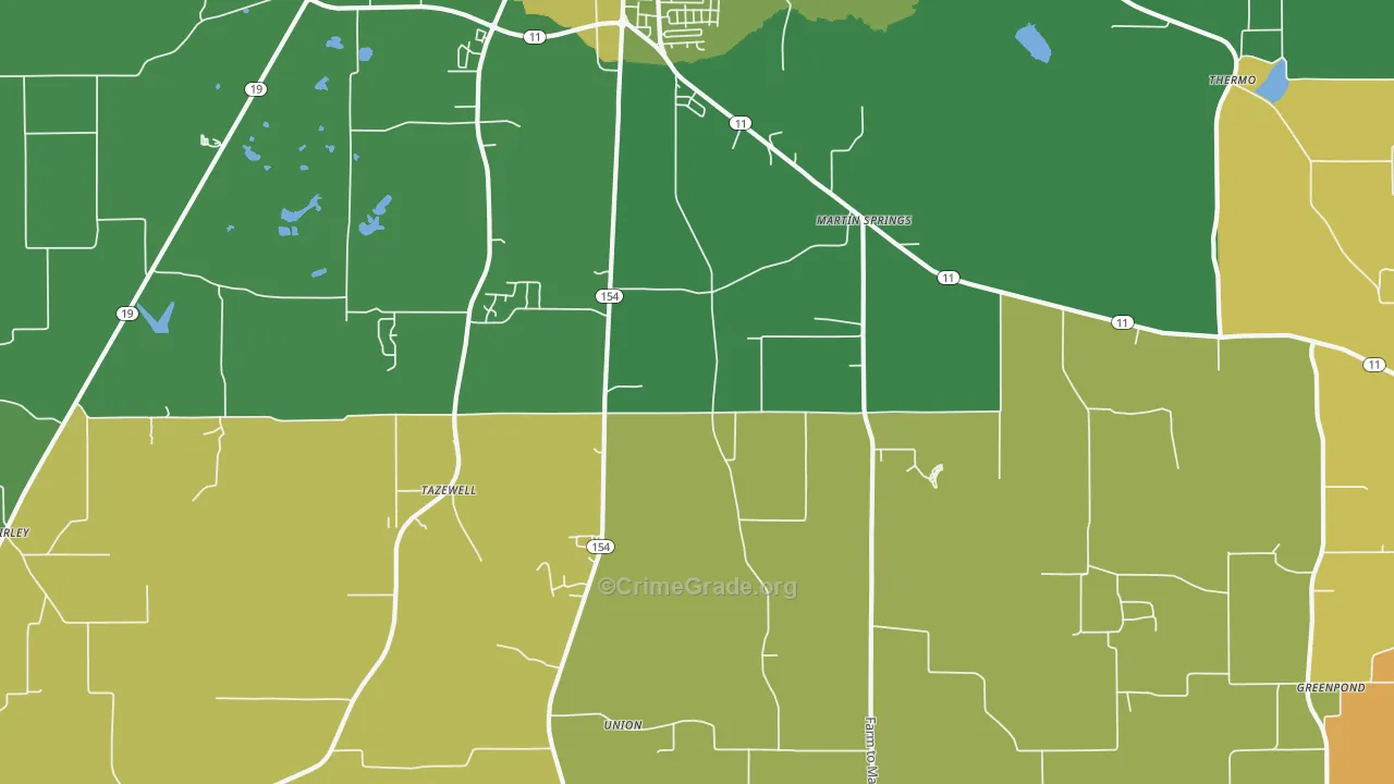 Martin Springs, TX Map of Arson Rates