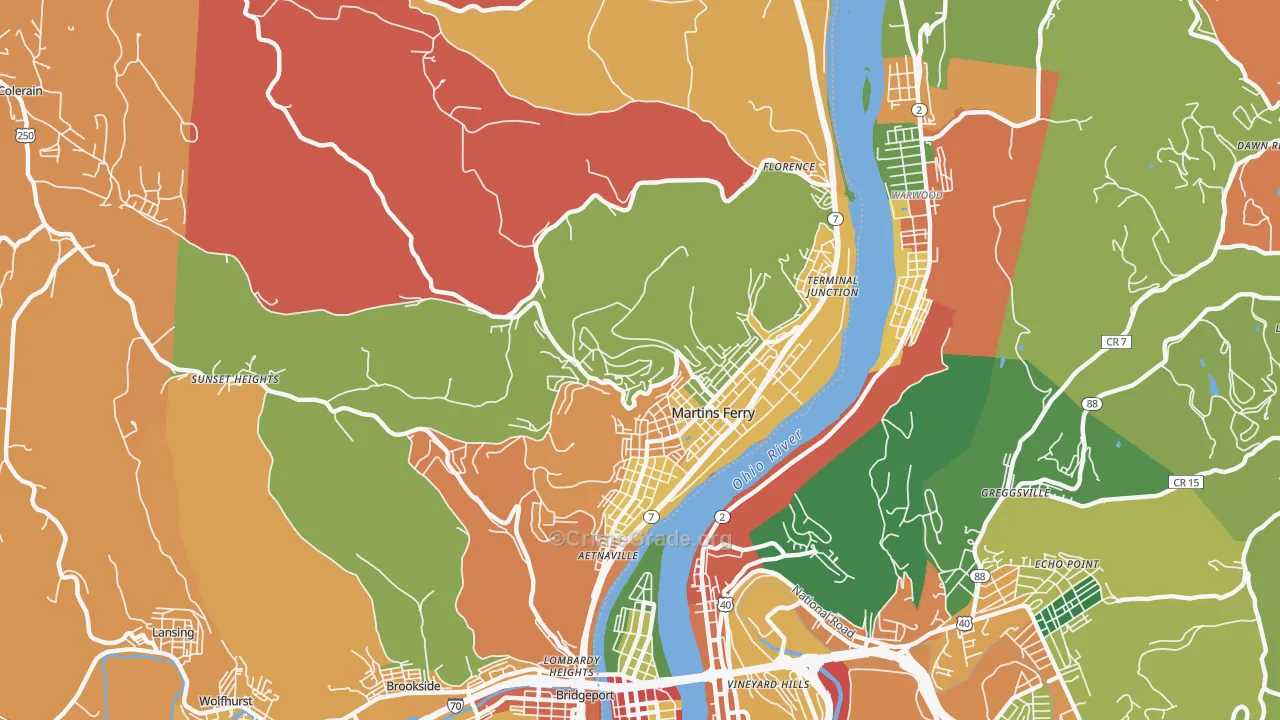 Martins Ferry, OH Map of Arson Rates