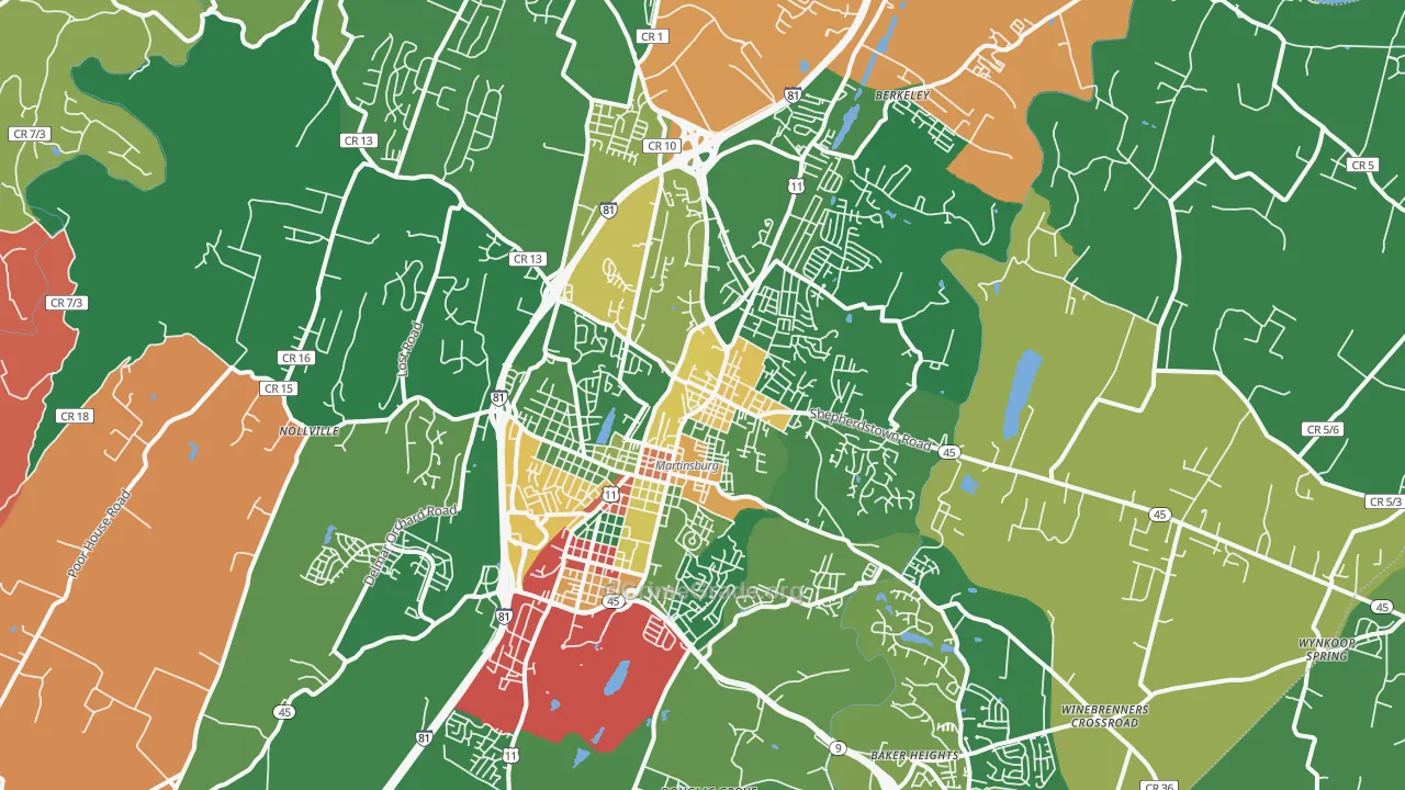Martinsburg, WV Map of Arson Rates
