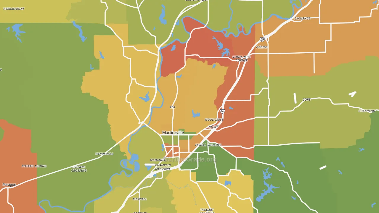 Martinsville, IN Map of Arson Rates