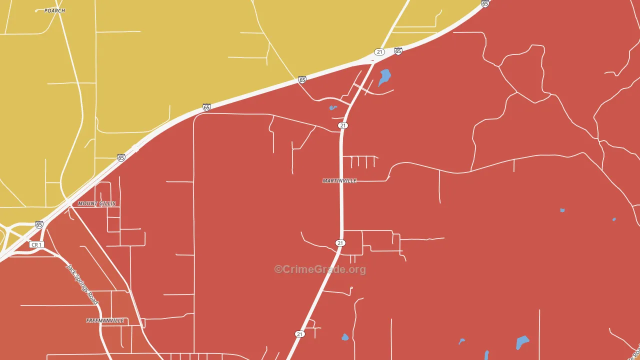 Martinville, AL Map of Arson Rates