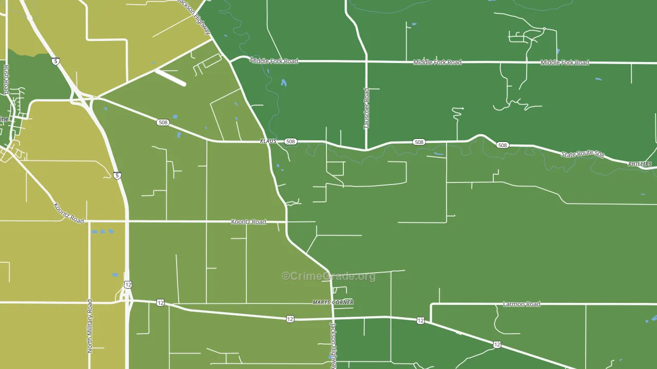 Marys Corner, WA Map of Arson Rates