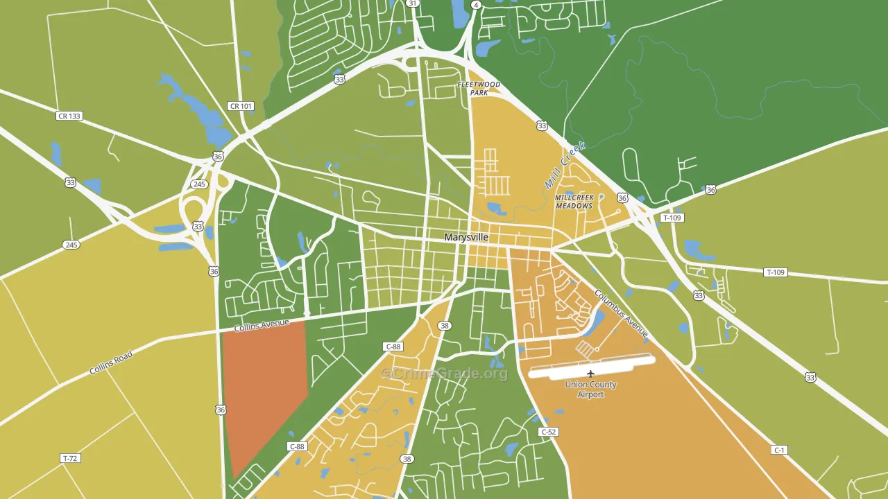 Marysville Historic District, Marysville, OH Map of Arson Rates