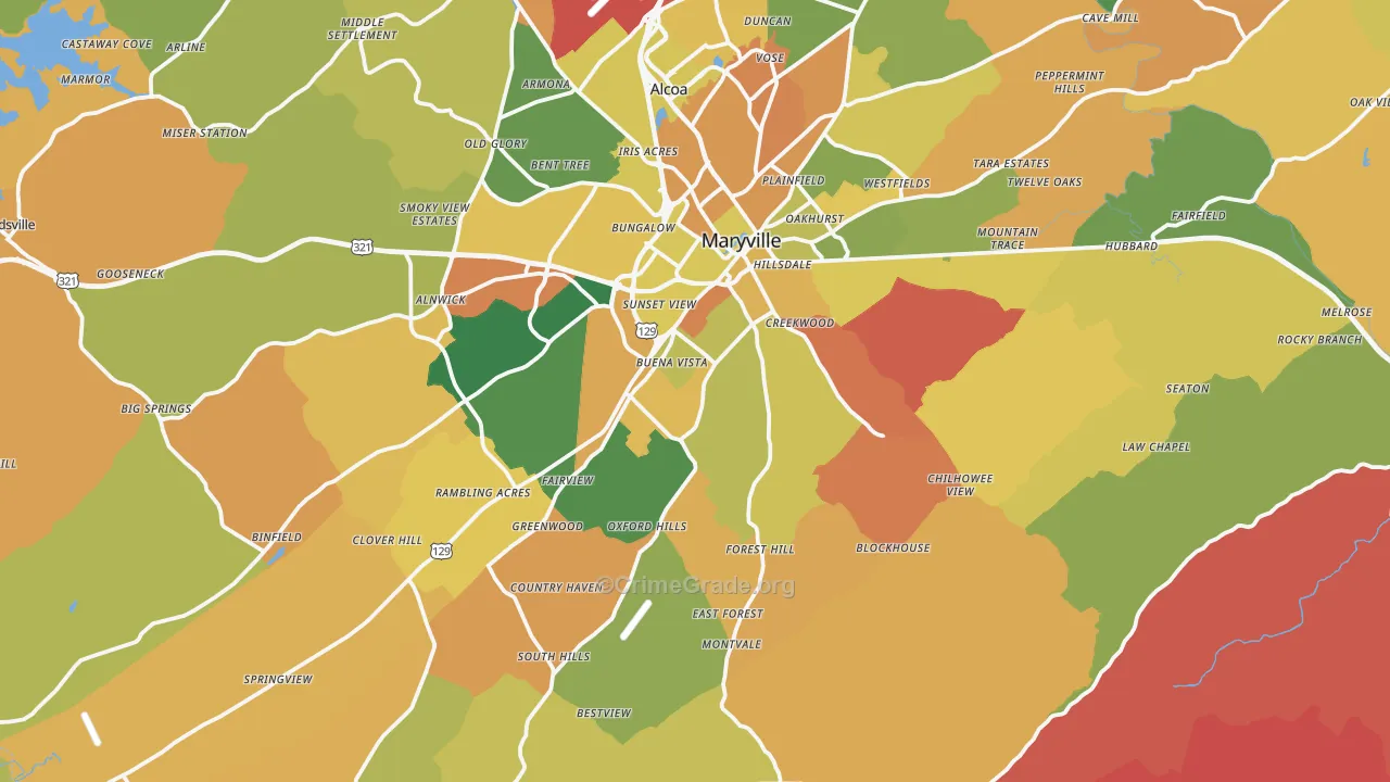 Maryville, TN Map of Arson Rates
