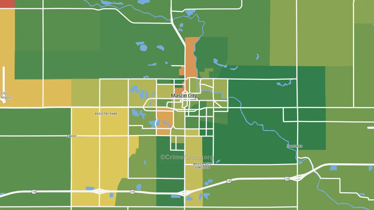Mason City, IA Map of Arson Rates