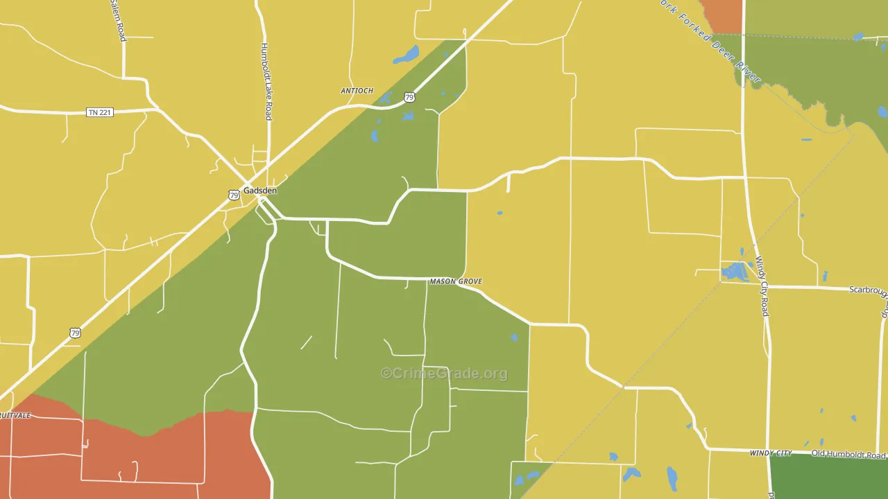 Mason Grove, TN Map of Arson Rates